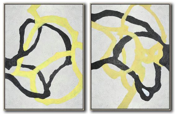 Handmade Large Contemporary Art,Set Of 2 Minimal Painting On Canvas - Hand Painted Canvas Art