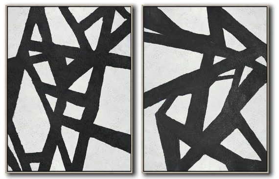 Large Contemporary Art Acrylic Painting,Set Of 2 Minimal Painting On Canvas - Contemporary Artwork