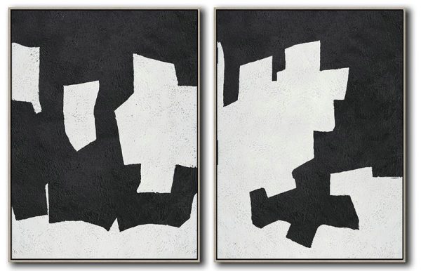 Hand Painted Extra Large Abstract Painting,Set Of 2 Minimal Painting On Canvas - Contemporary Abstract Painting