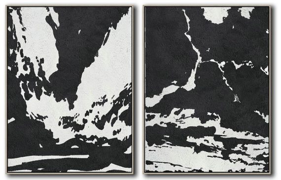 Large Abstract Art,Set Of 2 Minimal Painting On Canvas - Modern Art Oil Painting