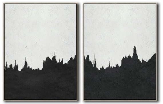 Hand Made Abstract Art,Set Of 2 Minimal Painting On Canvas - Hand-Painted Canvas Art
