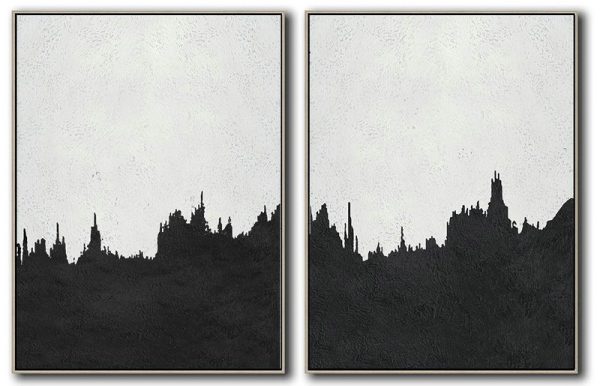 Hand Made Abstract Art,Set Of 2 Minimal Painting On Canvas - Hand-Painted Canvas Art