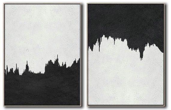 Hand Made Abstract Art,Set Of 2 Minimal Painting On Canvas - Acrylic On Canvas Abstract