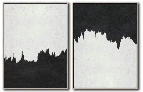Hand Made Abstract Art,Set Of 2 Minimal Painting On Canvas - Acrylic On Canvas Abstract