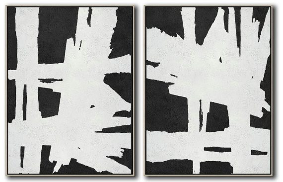 Handmade Large Contemporary Art,Set Of 2 Minimal Painting On Canvas - Hand Paint Large Clean Modern Art