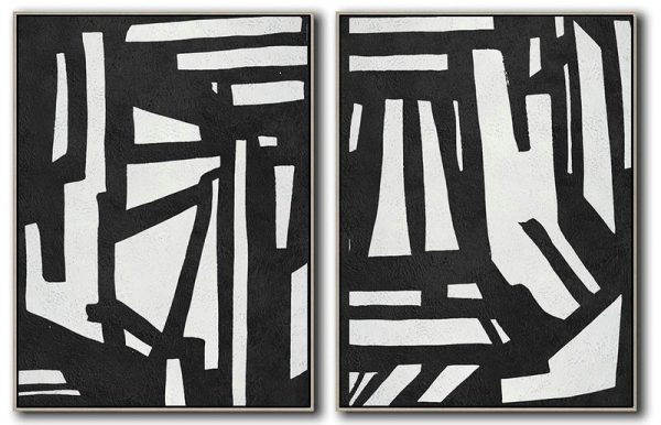 Handmade Large Painting,Set Of 2 Minimal Painting On Canvas - Original Abstract Painting Canvas Art