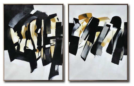 Huge Abstract Painting On Canvas,Large Set Of 2 Blue Minimalist Painting On Canvas - Hand Painted Acrylic Painting
