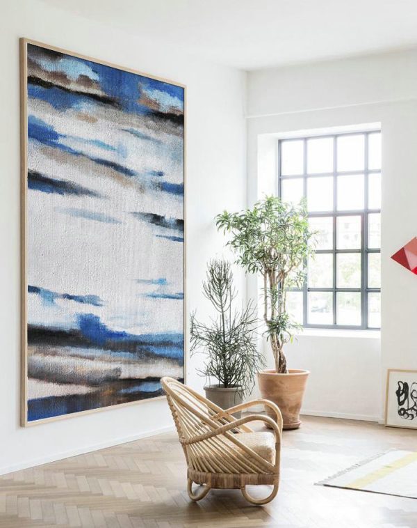 Large Abstract Art,Oversized Abstract Landscape Painting,Acrylic Minimailist Painting,Blue,White,Grey,Brown.etc - Image 2
