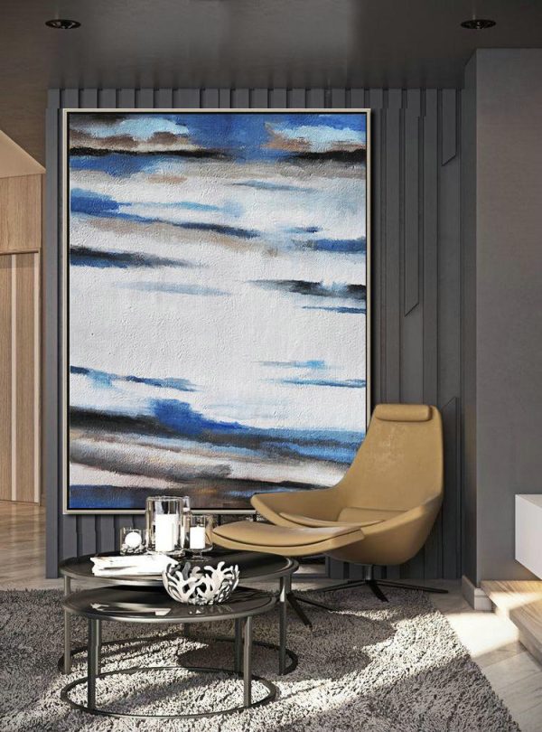 Large Abstract Art,Oversized Abstract Landscape Painting,Acrylic Minimailist Painting,Blue,White,Grey,Brown.etc - Image 3