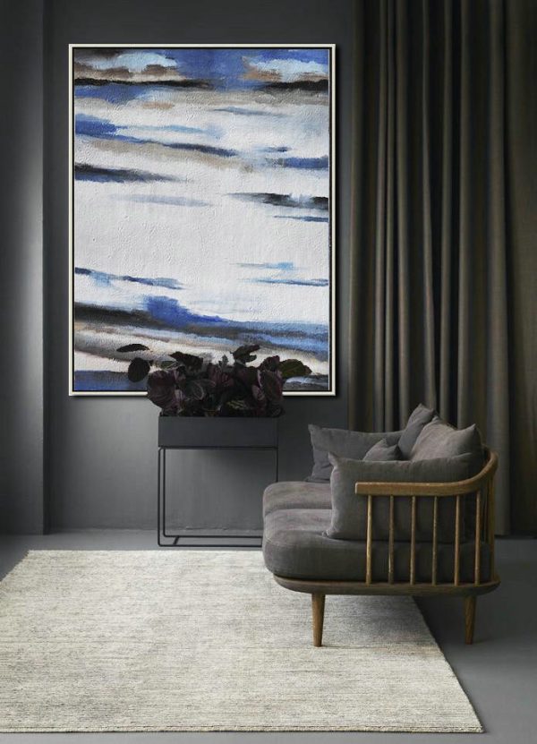 Large Abstract Art,Oversized Abstract Landscape Painting,Acrylic Minimailist Painting,Blue,White,Grey,Brown.etc - Image 4
