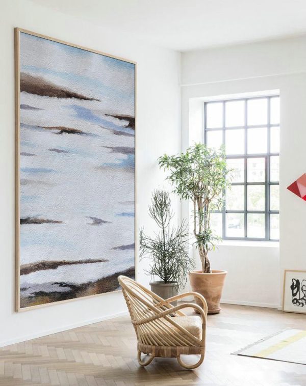 Large Abstract Art Handmade Painting,Oversized Abstract Landscape Painting,Contemporary Art Canvas Painting,Blue,White,Brown,Grey.etc - Image 2