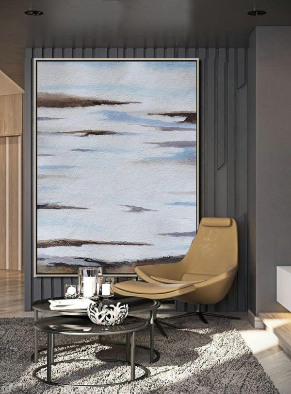 Large Abstract Art Handmade Painting,Oversized Abstract Landscape Painting,Contemporary Art Canvas Painting,Blue,White,Brown,Grey.etc - Image 3