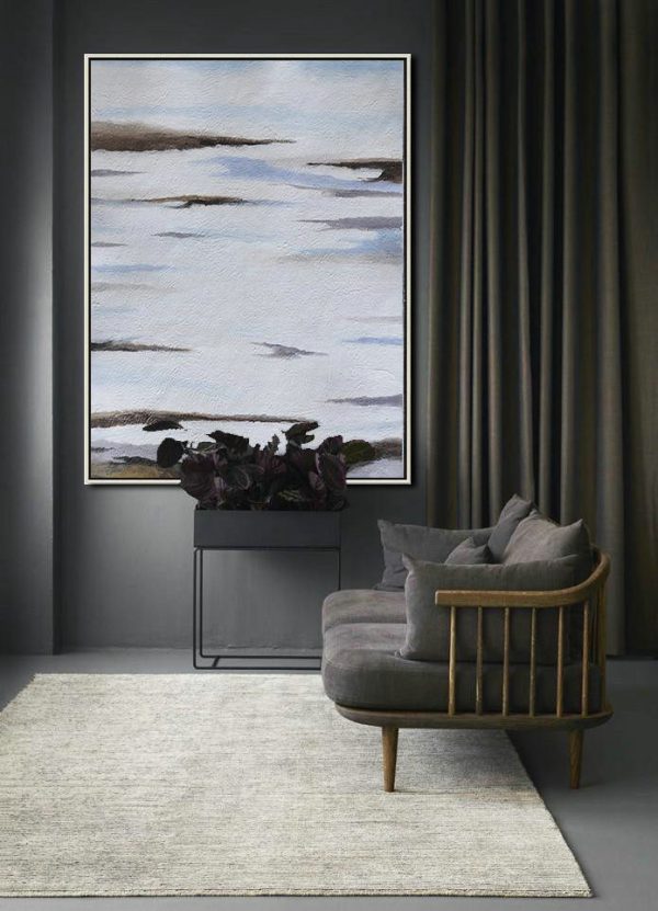 Large Abstract Art Handmade Painting,Oversized Abstract Landscape Painting,Contemporary Art Canvas Painting,Blue,White,Brown,Grey.etc - Image 4