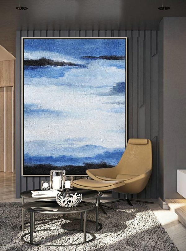 Handmade Painting Large Abstract Art,Oversized Abstract Landscape Painting,Oversized Canvas Art,Blue,White,Black.etc - Image 2