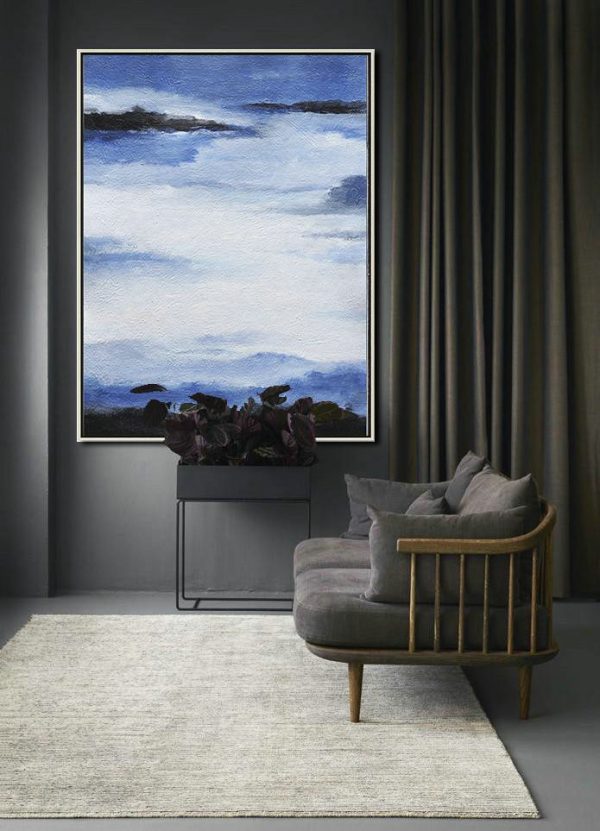 Handmade Painting Large Abstract Art,Oversized Abstract Landscape Painting,Oversized Canvas Art,Blue,White,Black.etc - Image 3