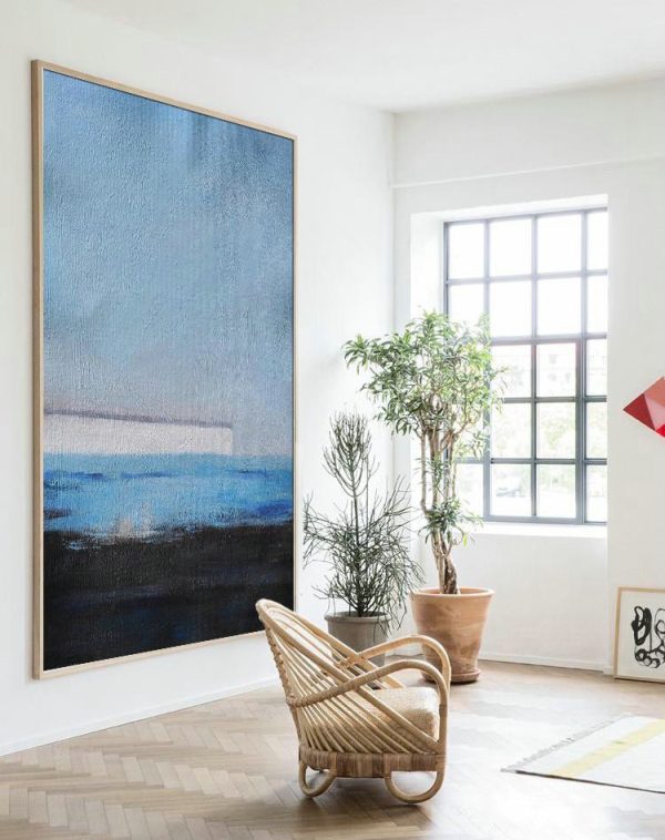 Huge Abstract Painting On Canvas,Oversized Abstract Landscape Painting,Modern Canvas Art,Grey,White,Blue,Black.etc - Image 2