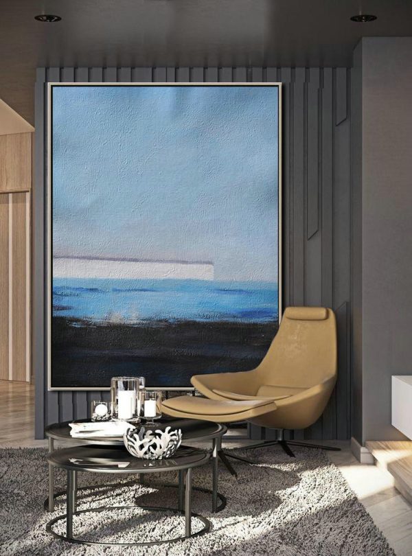 Huge Abstract Painting On Canvas,Oversized Abstract Landscape Painting,Modern Canvas Art,Grey,White,Blue,Black.etc - Image 3