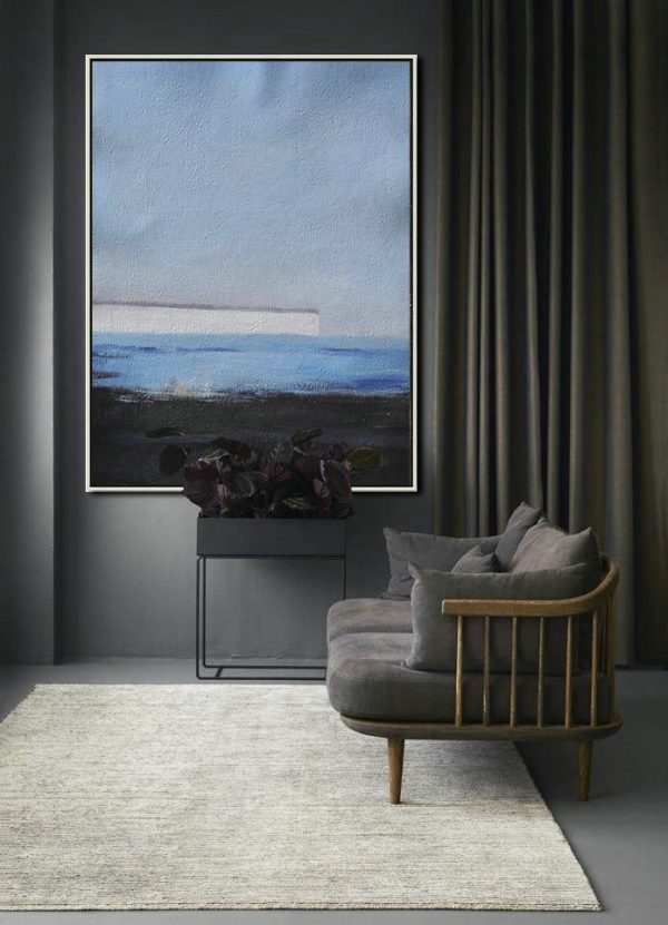 Huge Abstract Painting On Canvas,Oversized Abstract Landscape Painting,Modern Canvas Art,Grey,White,Blue,Black.etc - Image 4