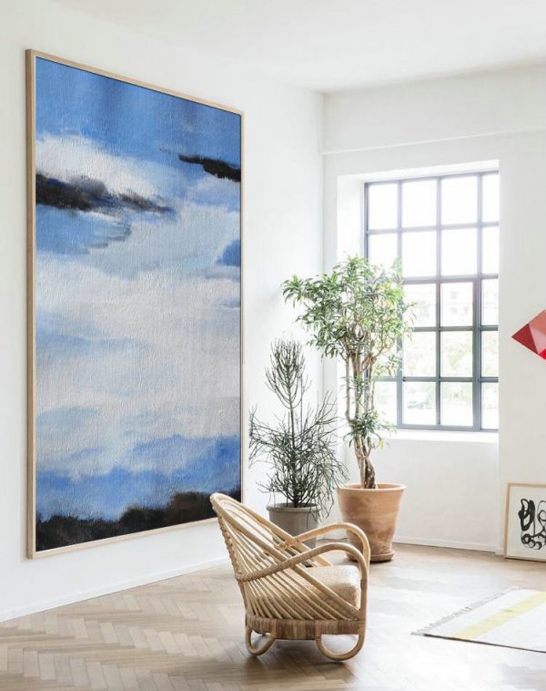 Large Abstract Painting,Oversized Abstract Landscape Painting,Handmade Acrylic Painting,Blue,White,Black.etc - Image 2