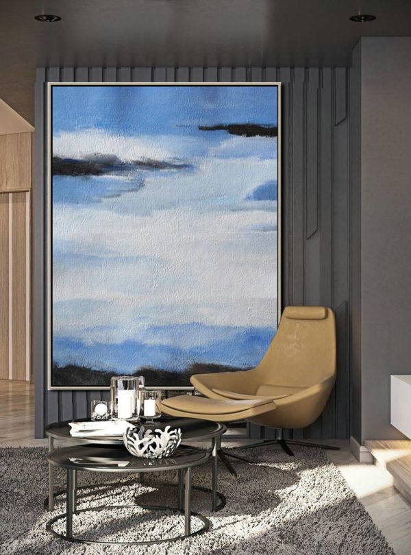 Large Abstract Painting,Oversized Abstract Landscape Painting,Handmade Acrylic Painting,Blue,White,Black.etc - Image 3