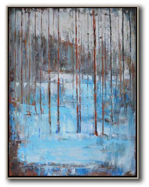 Hand Made Abstract Art,Abstract Landscape Painting,Handmade Acrylic Painting,White,Grey,Red,Blue