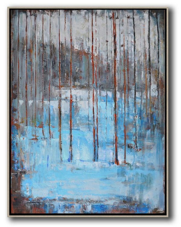 Large Abstract Painting Canvas Art,Oversized Abstract Landscape Painting,Art Work,Grey,White,Blue,Red.etc