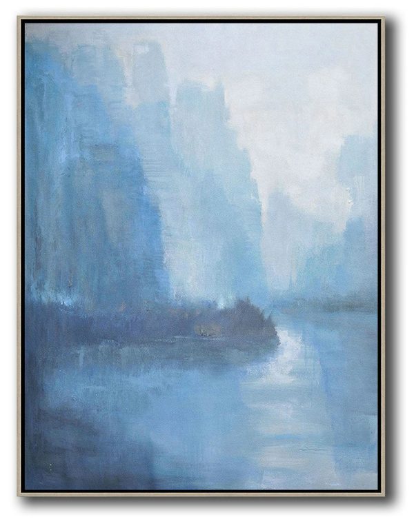 Large Contemporary Art Acrylic Painting,Oversized Abstract Landscape Painting,Large Abstract Wall Art,Sky Blue,Grey,White.etc