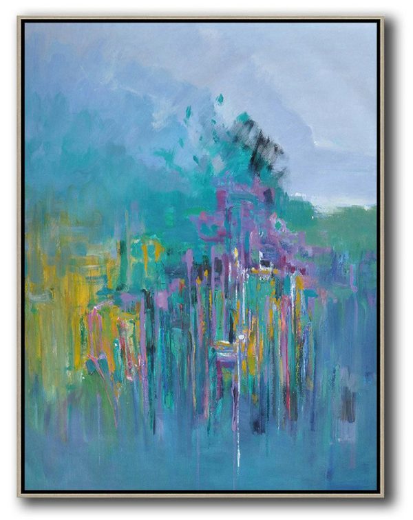 Extra Large Abstract Painting On Canvas,Oversized Abstract Landscape Painting,Canvas Paintings For Sale,Blue,Yellow,Purple,Green.etc