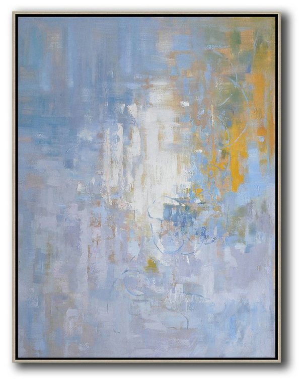 Extra Large 72 Acrylic Painting,Oversized Abstract Landscape Painting,Large Living Room Wall Decor,Blue,White,Yellow,Grey.etc