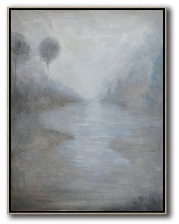 Handmade Large Contemporary Art,Oversized Abstract Landscape Painting,Large Canvas Wall Art For Sale,Grey,White,Blue.etc