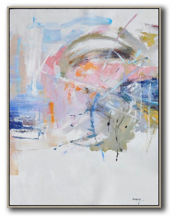 Large Abstract Art Handmade Painting,Oversized Abstract Landscape Painting,Hand Painted Acrylic Painting,White,Pink,Blue,Grey.etc