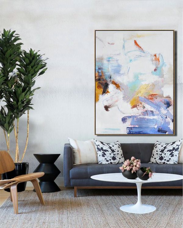 Large Abstract Painting Canvas Art,Oversized Abstract Landscape Painting,Large Wall Art Canvas,Grey,White,Blue,Yellow.etc - Image 2