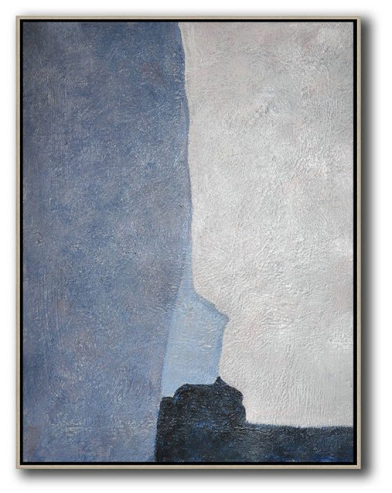 Extra Large Painting,Vertical Palette Knife Contemporary Art,Contemporary Art Acrylic Painting,Navy Blue,White,Blue,Black.etc