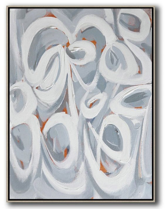 Oversized Canvas Art,Vertical Contemporary Art,Abstract Art Decor,Contemporary Painting,White,Grey,Orange.etc