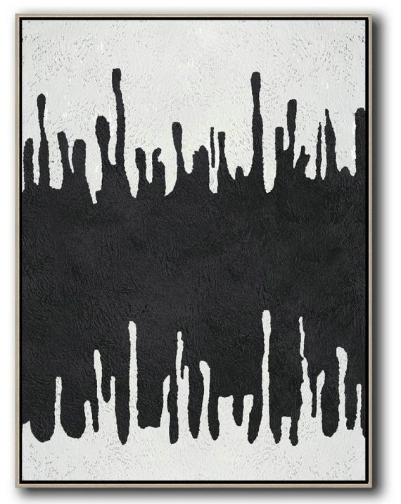Large Contemporary Art Acrylic Painting,Black And White Minimal Painting On Canvas - Wall Art Ideas For Living Room