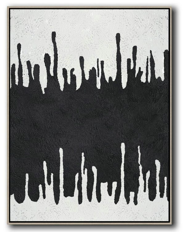 Large Contemporary Art Acrylic Painting,Black And White Minimal Painting On Canvas - Wall Art Ideas For Living Room