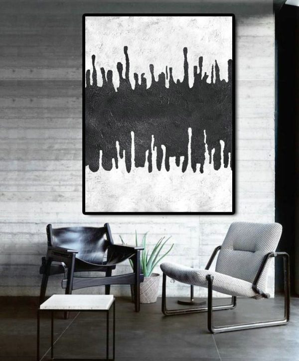 Large Contemporary Art Acrylic Painting,Black And White Minimal Painting On Canvas - Wall Art Ideas For Living Room - Image 4