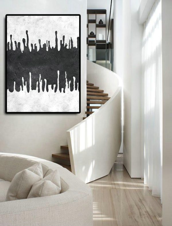 Large Contemporary Art Acrylic Painting,Black And White Minimal Painting On Canvas - Wall Art Ideas For Living Room - Image 5