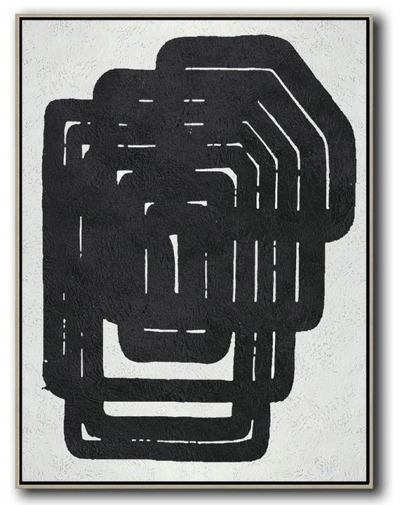 Hand Painted Extra Large Abstract Painting,Black And White Minimal Painting On Canvas - Pop Art Canvas