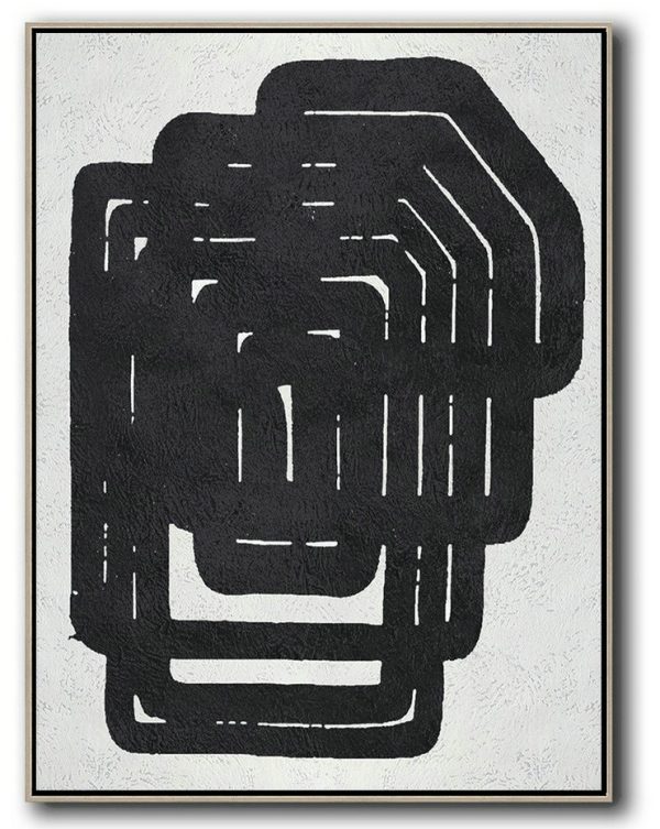 Hand Painted Extra Large Abstract Painting,Black And White Minimal Painting On Canvas - Pop Art Canvas