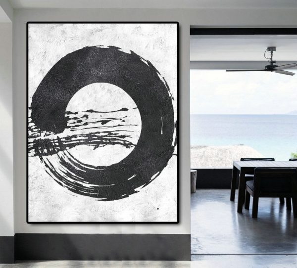 Large Abstract Art,Black And White Minimal Painting On Canvas - Personalized Canvas Art - Image 2