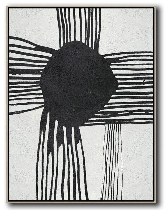 Abstract Painting Extra Large Canvas Art,Black And White Minimal Painting On Canvas - Canvas Artwork For Living Room