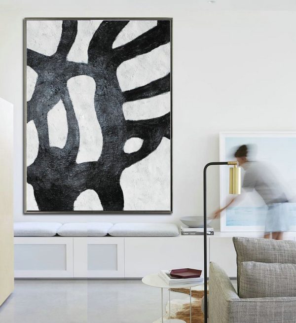 Extra Large Canvas Art,Black And White Minimal Painting On Canvas - Canvas Painting Wall Decor - Image 2