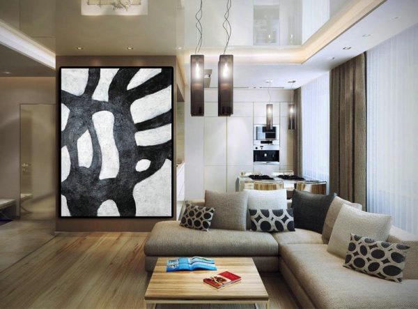 Extra Large Canvas Art,Black And White Minimal Painting On Canvas - Canvas Painting Wall Decor - Image 4
