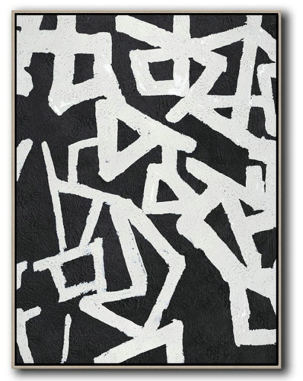 Handmade Large Painting,Black And White Minimal Painting On Canvas - Big Living Room Decor
