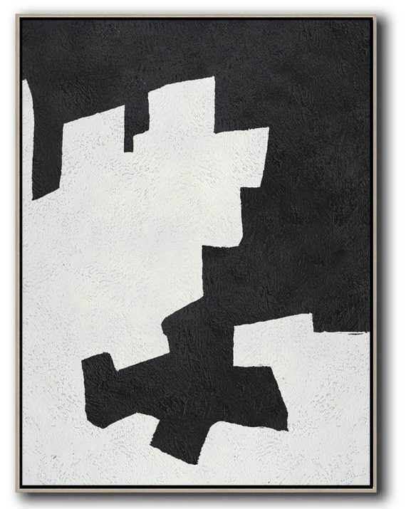 Original Abstract Painting Extra Large Canvas Art,Black And White Minimal Painting On Canvas - Decorating A Big Living Room