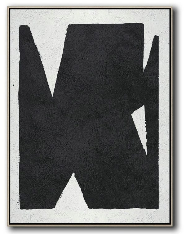 Handmade Extra Large Contemporary Painting,Black And White Minimal Painting On Canvas - Modern Living Room Decor