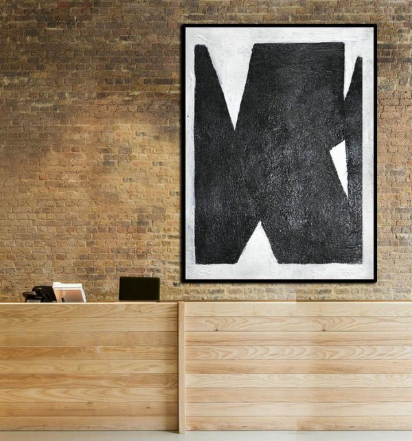 Handmade Extra Large Contemporary Painting,Black And White Minimal Painting On Canvas - Modern Living Room Decor - Image 2
