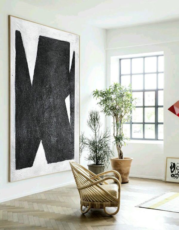 Handmade Extra Large Contemporary Painting,Black And White Minimal Painting On Canvas - Modern Living Room Decor - Image 3