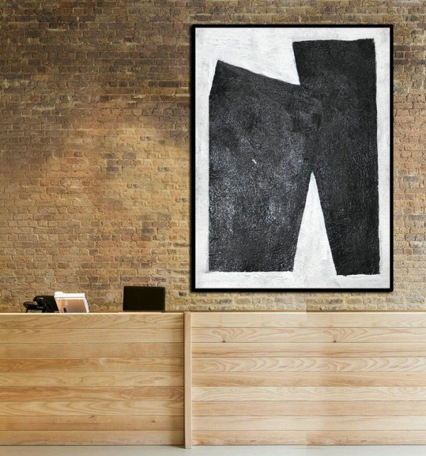 Handmade Extra Large Contemporary Painting,Black And White Minimal Painting On Canvas - Modern Living Room Decor - Image 5